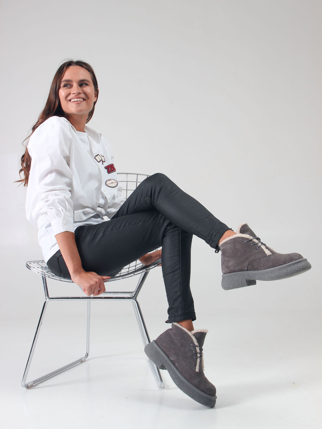 Ботинки 308.агата gr. серый замок замша/Мех