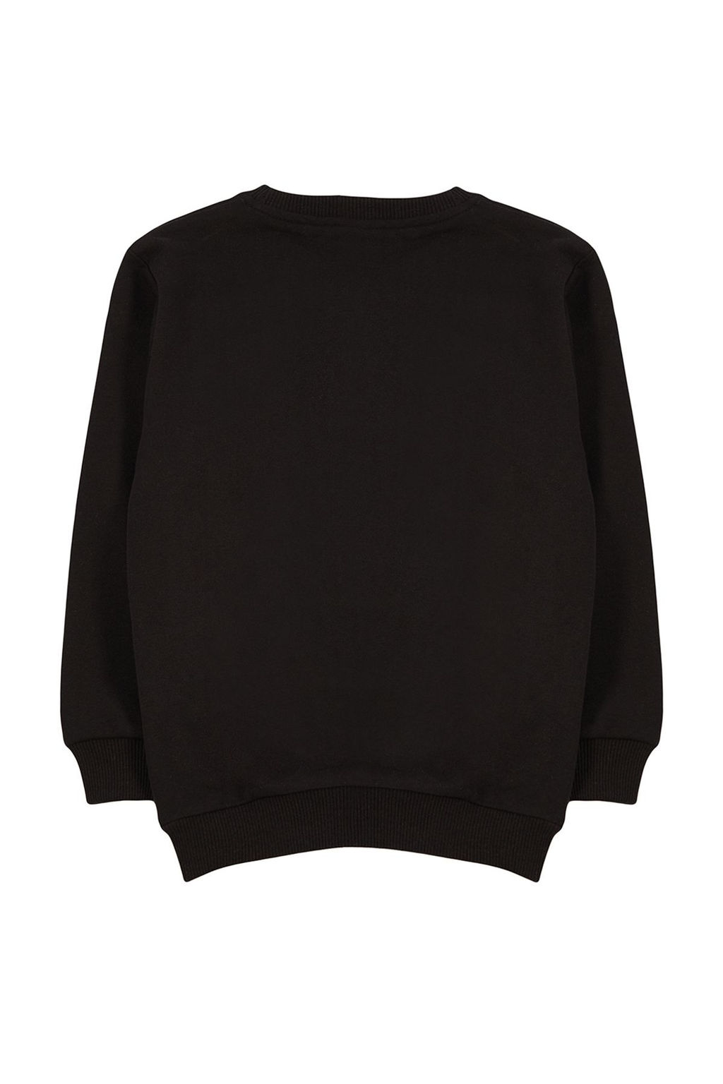 Siyah K?z Cocuk Mevsimlik-Ince Cilek Nak?sl? Bask?l? Orme Bisiklet Yaka Sweatshirt TKDAW25SW00001