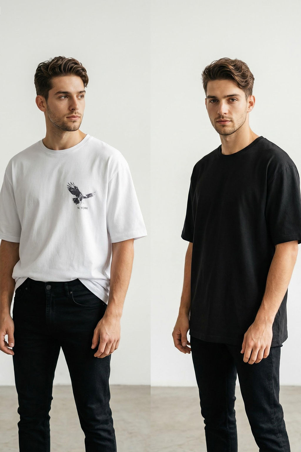 TRENDYOL MAN Beyaz-Siyah Oversize/Genis Kesim 2li Paket Kartal Bask?-Duz %100 Pamuk T-Shirt TMNSS25TS00214 - Trendyolmilla фото 15