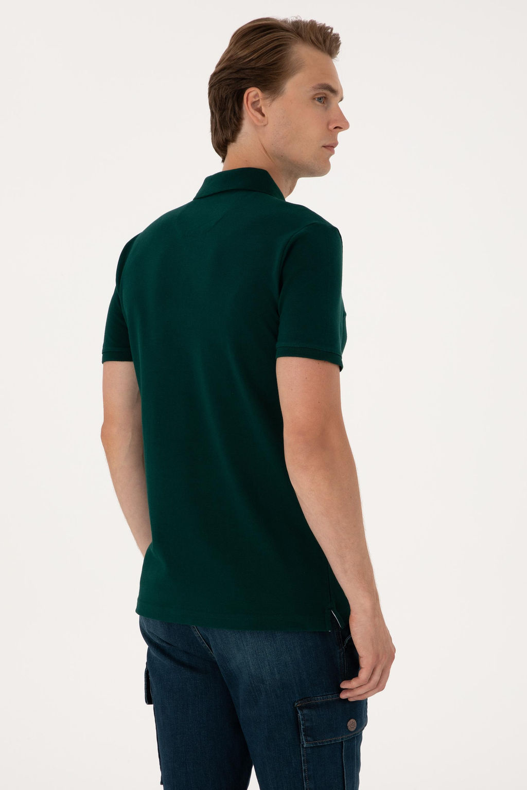Erkek Slim Fit Polo Yaka Koyu Ye_il Basic Ti__rt - U.s. polo assn фото 5