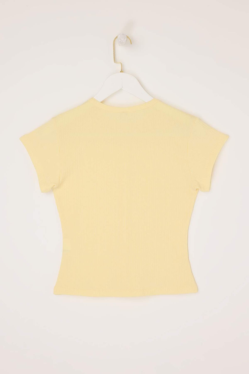 Ac?k Sar? Fitted/Vucuda Oturan Polo Yaka K?sa Kollu Fitilli Esnek Orme Bluz TWOSS26BZ00357 - Trendyolmilla фото 2