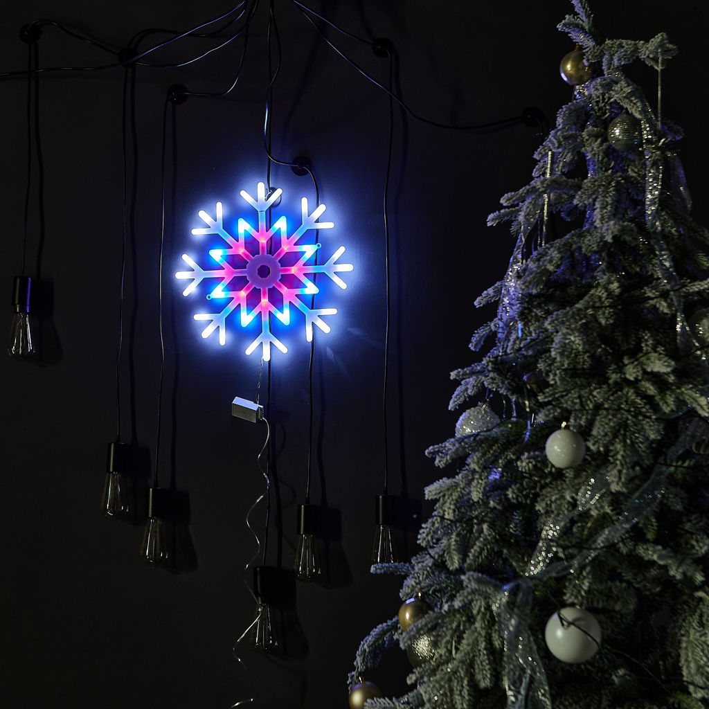 ULD-H4040-048/DTA MULTI IP20 SNOWFLAKE Фигура светодиодная "Снежинка", 40х40см. Подвесная. 48 светодиодов. Красный, синий, белый свет. Провод прозрачный. TM Uniel.