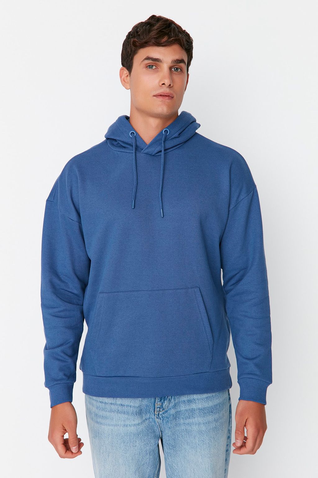 Lacivert Oversize/Genis Kesim Kapusonlu Ici Polar/S?cak Tutan Sweatshirt TMNAW23SW00195