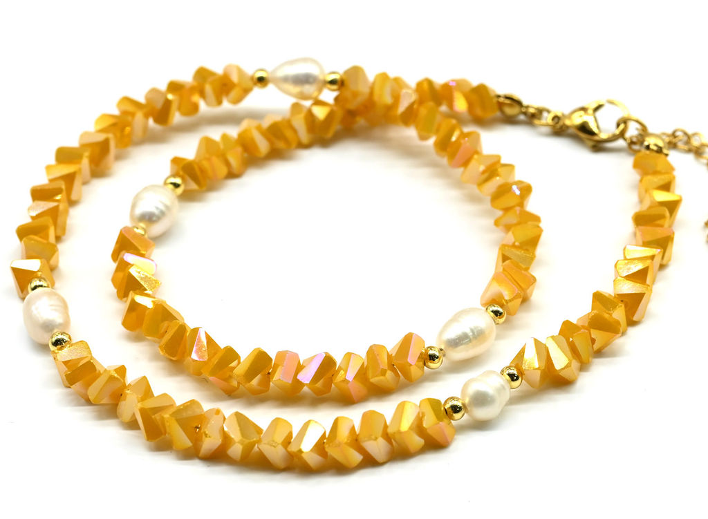 Чокер из циркона с жемчугом цв.цитрин, 41см