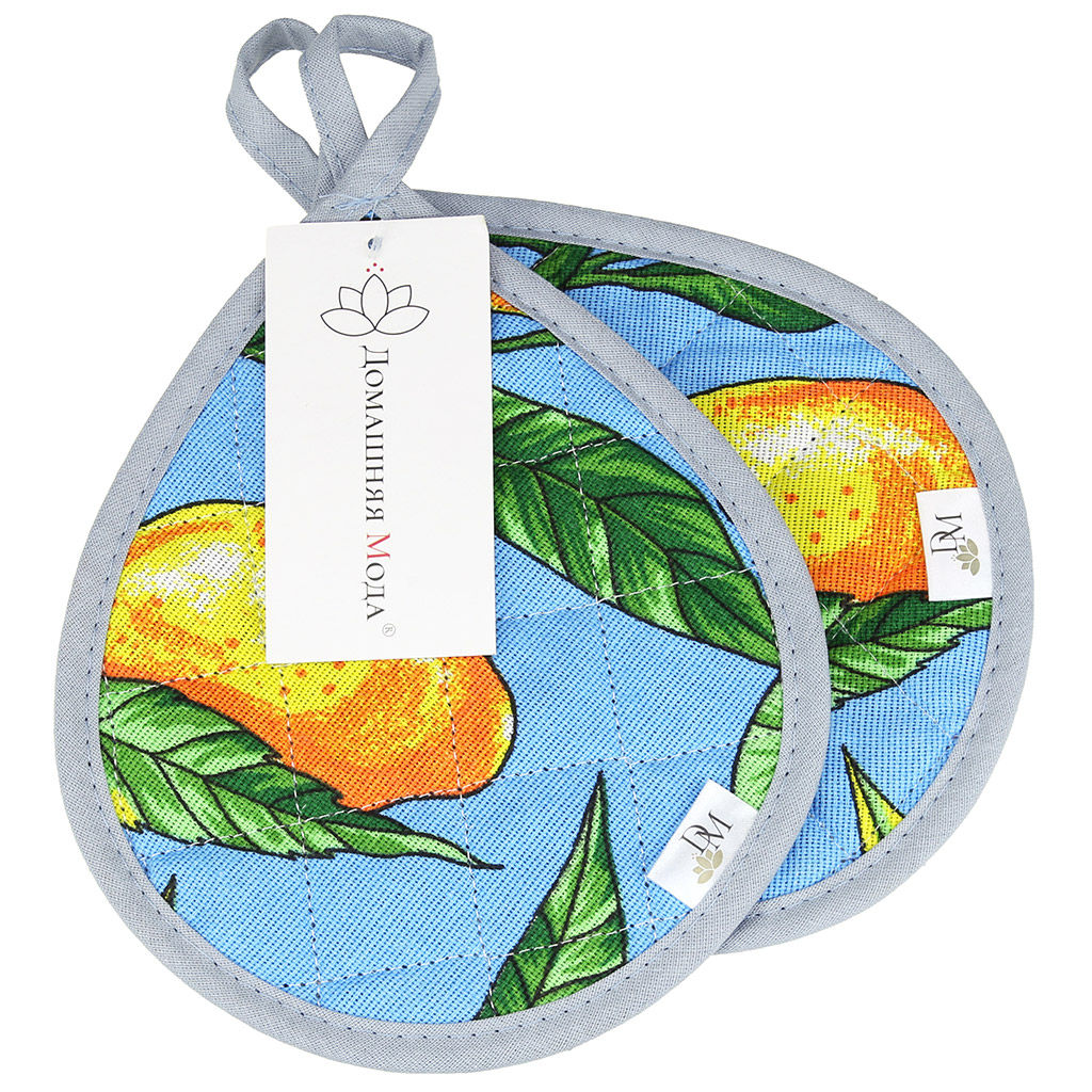 Кухонный комплект Лимон, вид 4: прихватка 18х20см форма Капелька - 2шт, рогожка 171г/м2, хлопок 100%, наполнитель - ватин 280г/м2, на пластмассовом подвесе, Домашняя мода (Россия)  фото 3