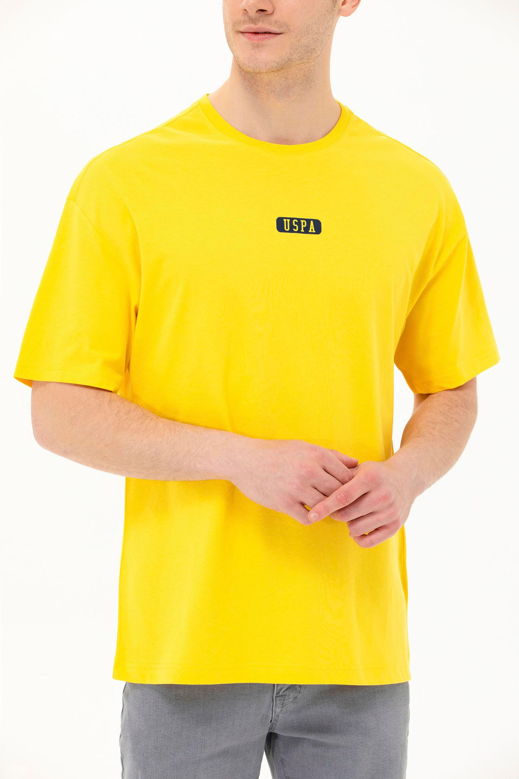 Erkek Koyu Sar_ Oversize Bisiklet Yaka Ti__rt