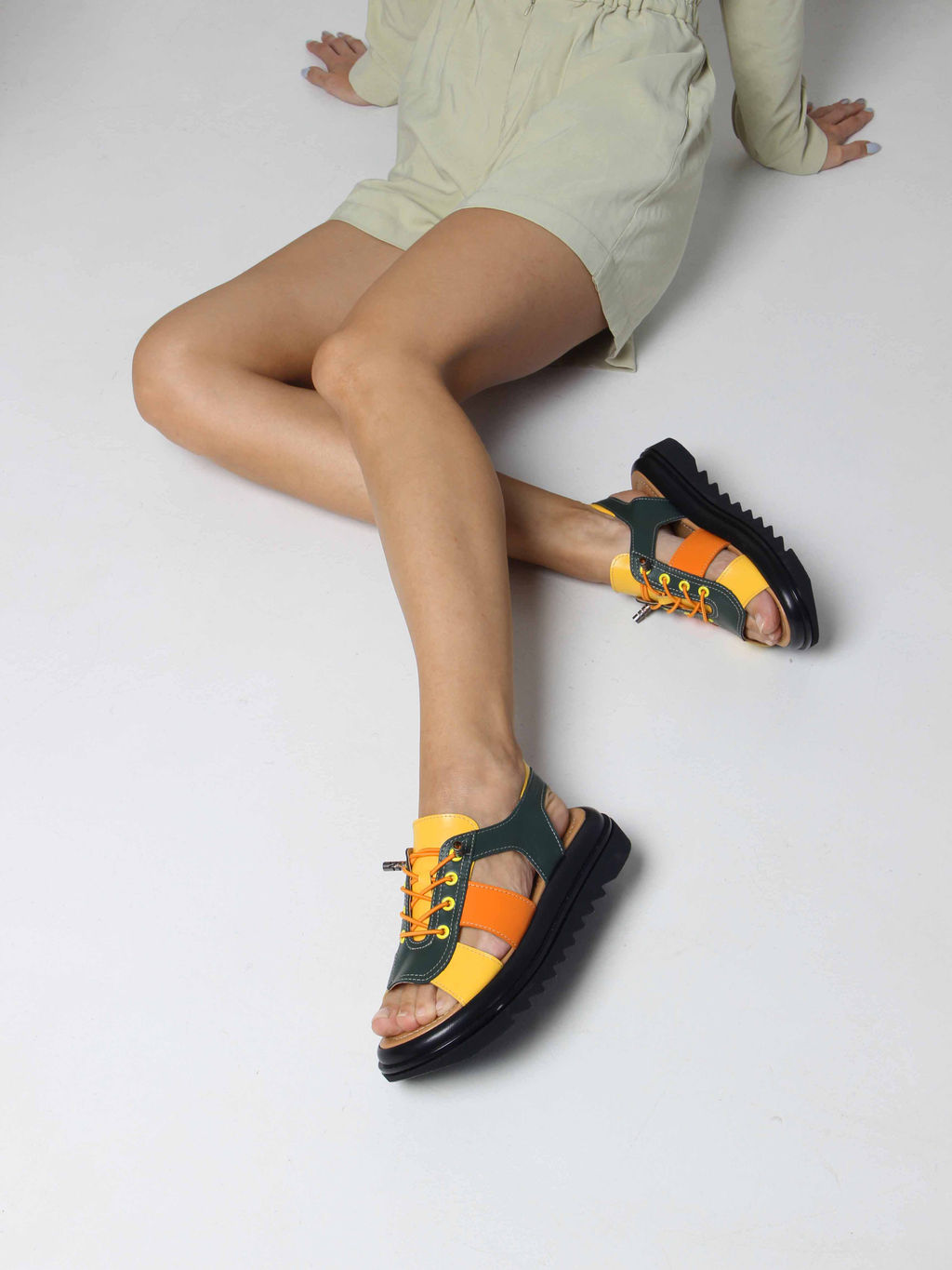 Босоножки 2029.2525bl. Зеленый желтый оранжевый