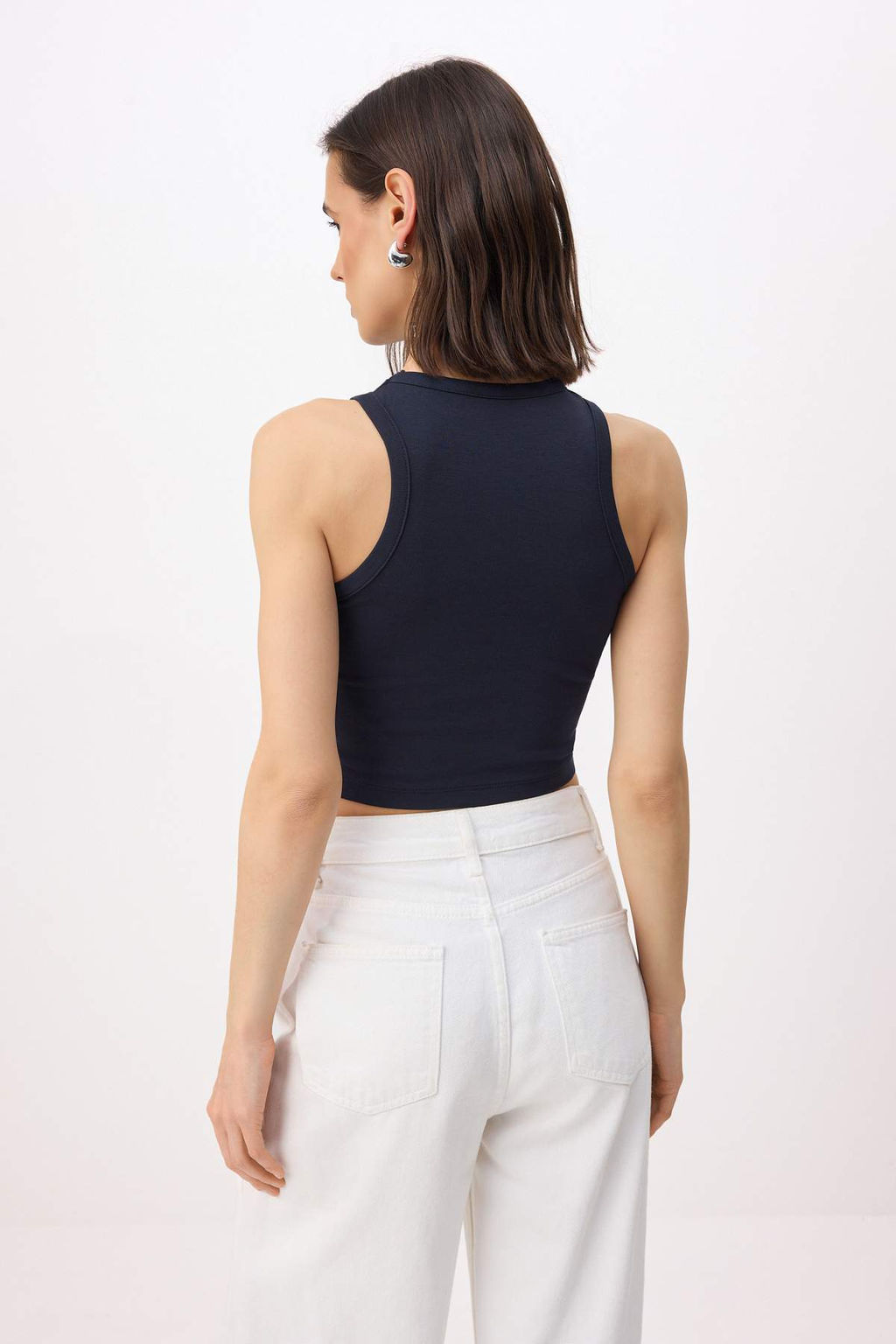 Lacivert Bask?l? Fitted/Vucuda Oturan Halter Yaka Kolsuz Pamuklu Esnek Orme Atlet TWOSS26AL00059 - Trendyolmilla фото 4