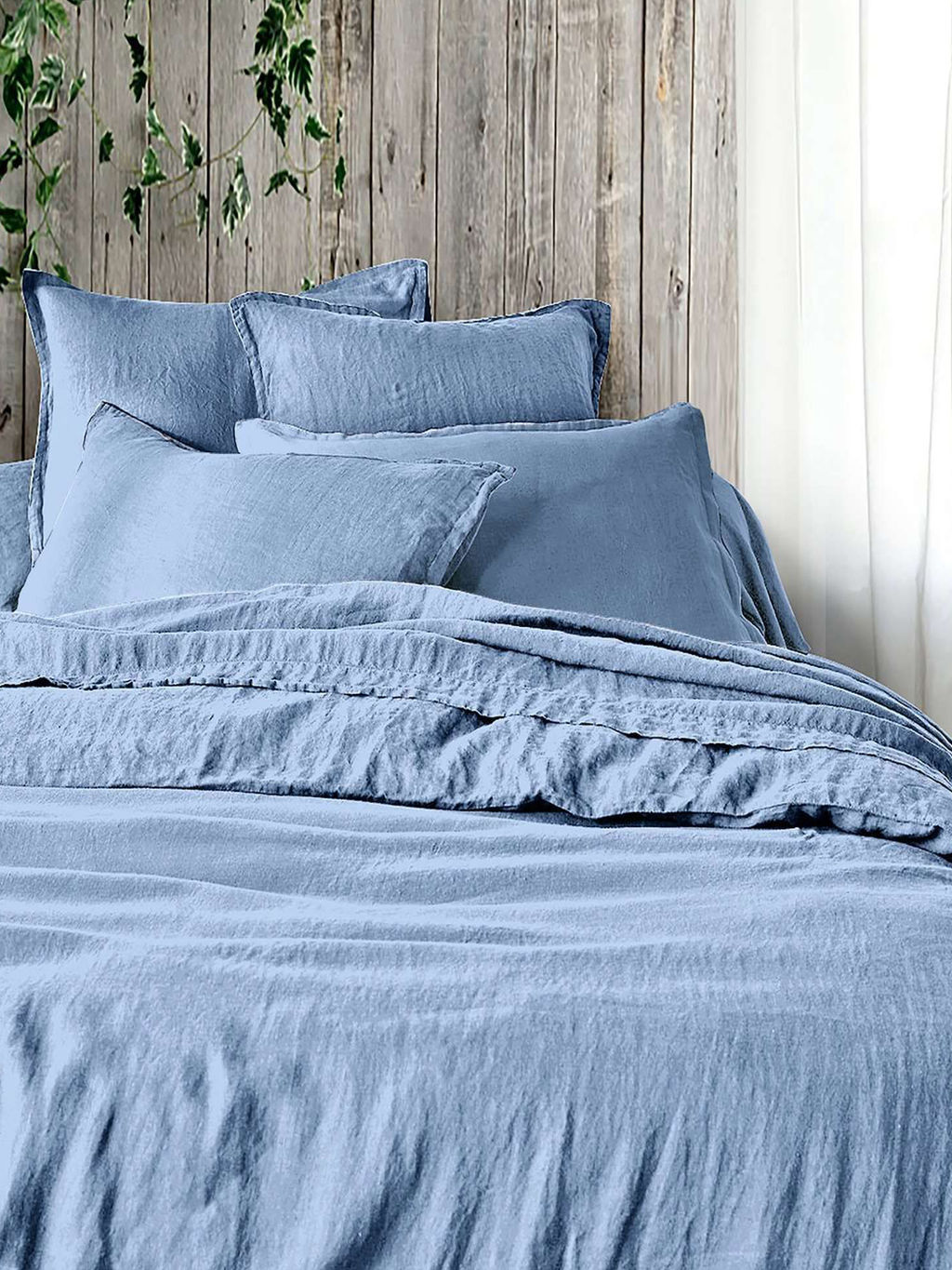 Постельное белье вареный хлопок - Голубой 2 сп. с Евро простыней (нав.70х70)