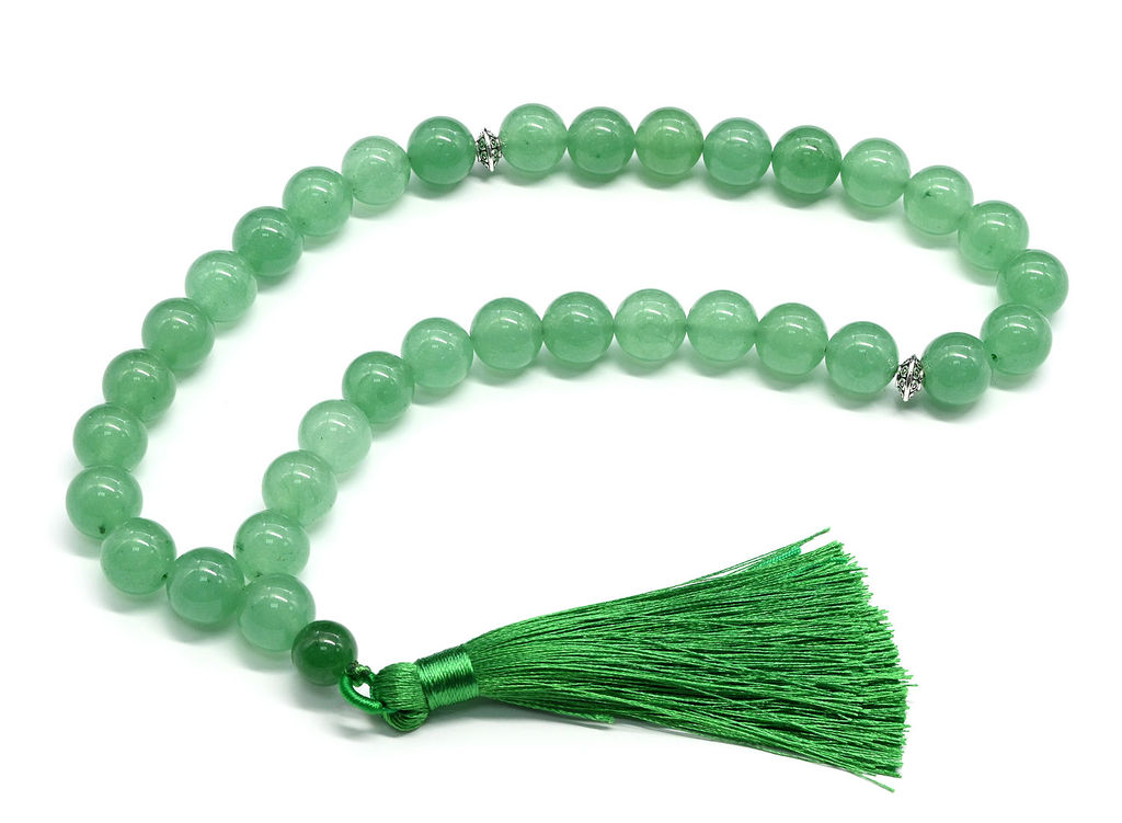 Четки шарик 12мм из авантюрина зеленого, 33 бусины, 40см
