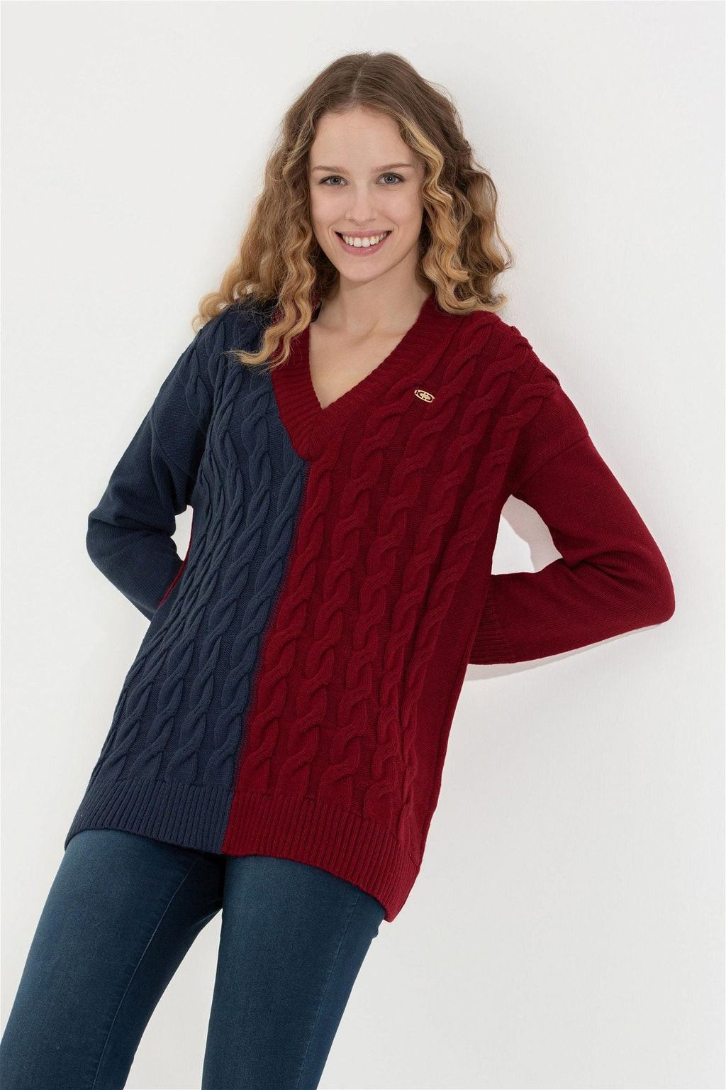 U. S. Polo Assn Женский темно-синий свитер с v-образным вырезом - U.s. polo assn фото 9