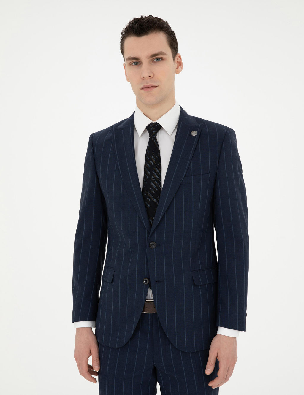 Lacivert Ex. Slim Fit _izgili Y_n Tak_m Elbise