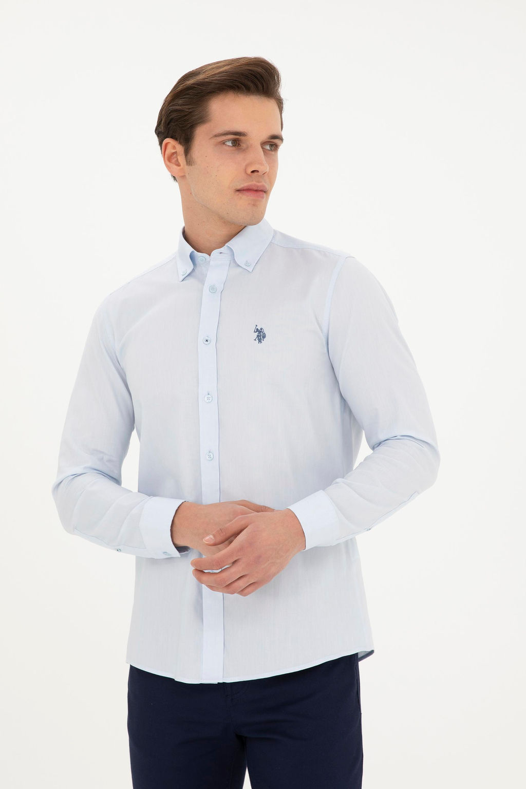 Мужская голубая базовая рубашка с длинным рукавом - U.s. polo assn фото 10