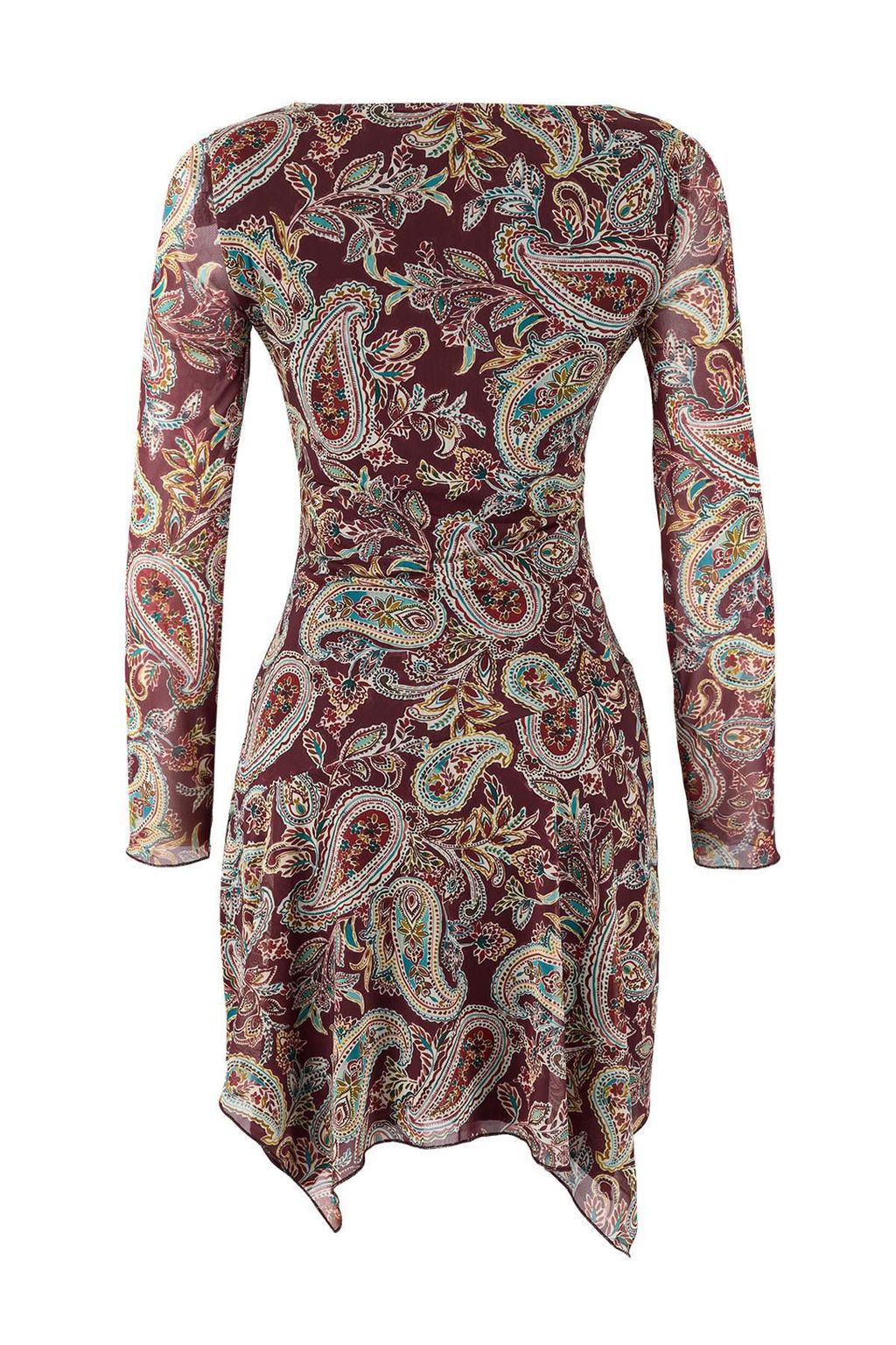 Cok Renkli Sal Desen A-Kesim/Can Form Asimetrik Kay?k Yaka Mini Tul Orme Elbise TWOSS26EL00104