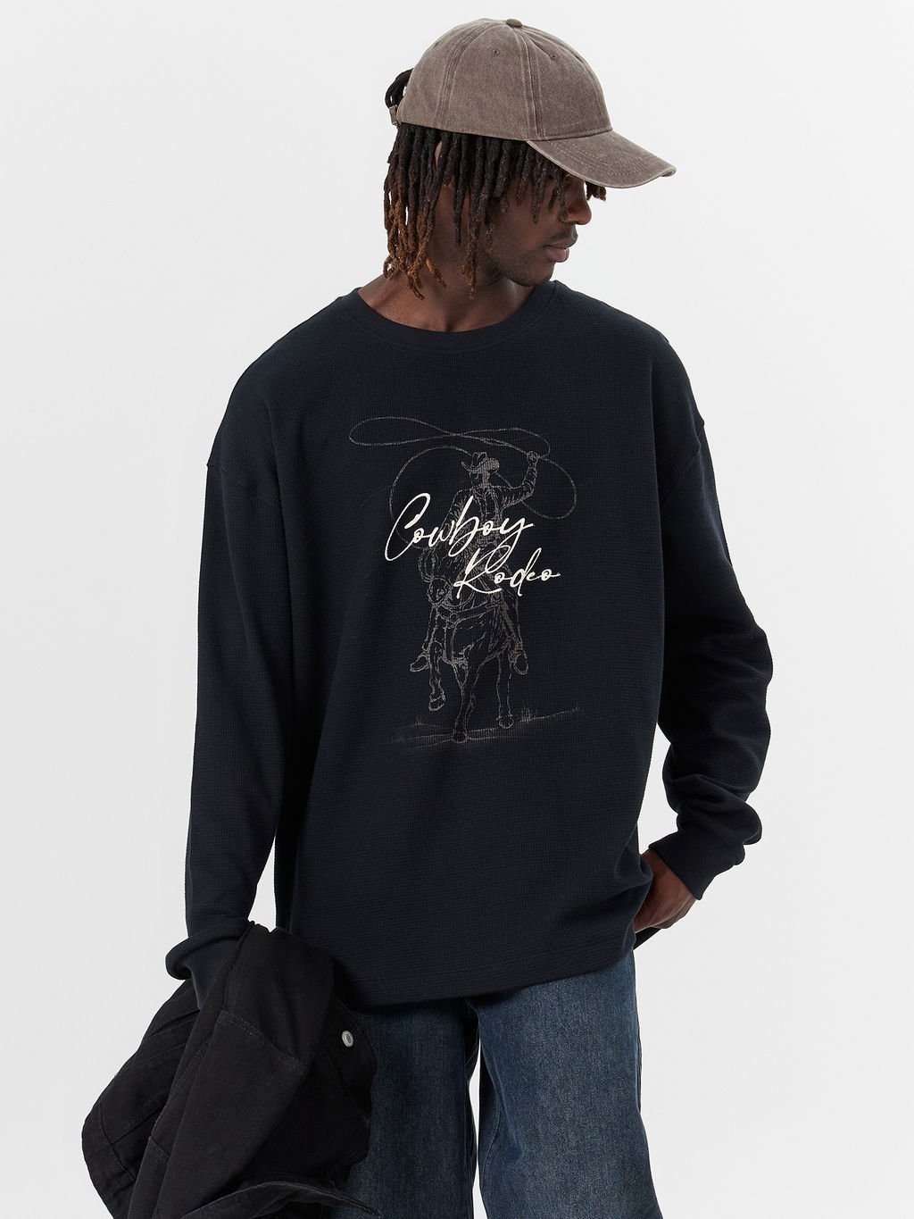 Лонгслив мужской черный с надписью Cowboy Rodeo - Mark formelle фото 7