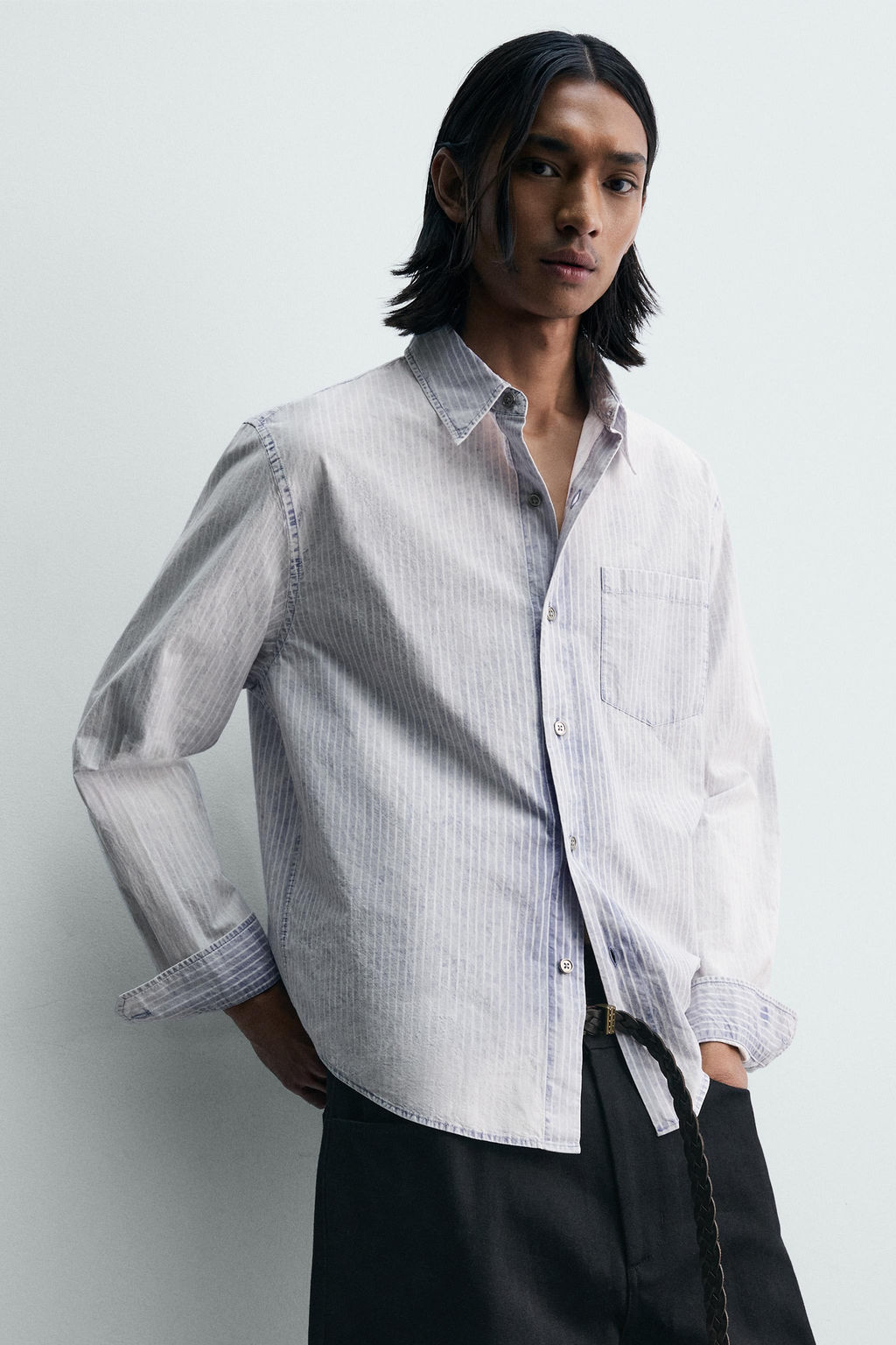 CAMISA RELAXED FIT LAVADA RAYAS / Azul - Zara фото 6