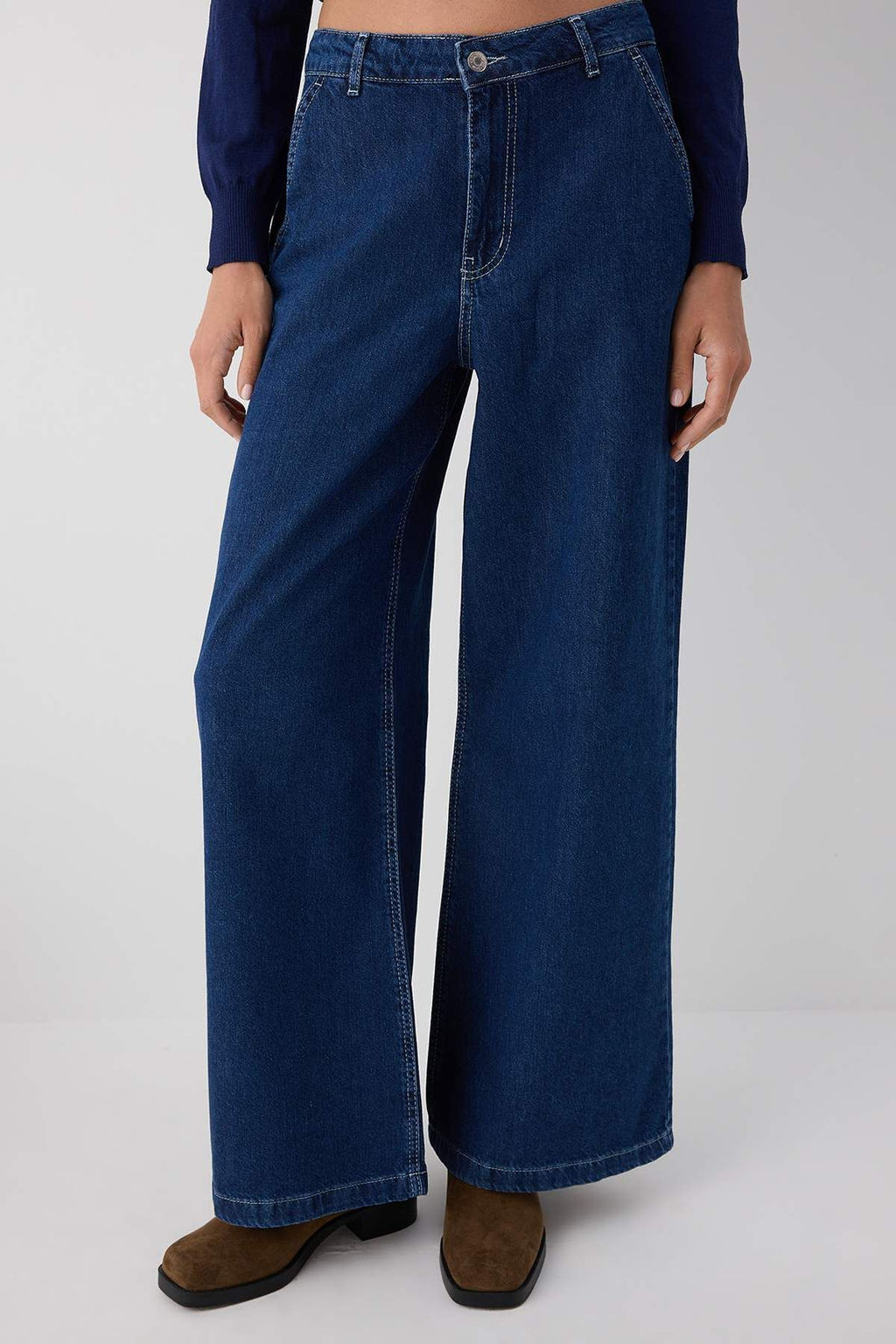 Trendyolmilla Wardrobe Essentials Mavi Yuksek Bel Wide Leg Palazzo Jeans TWOAW26JE00015