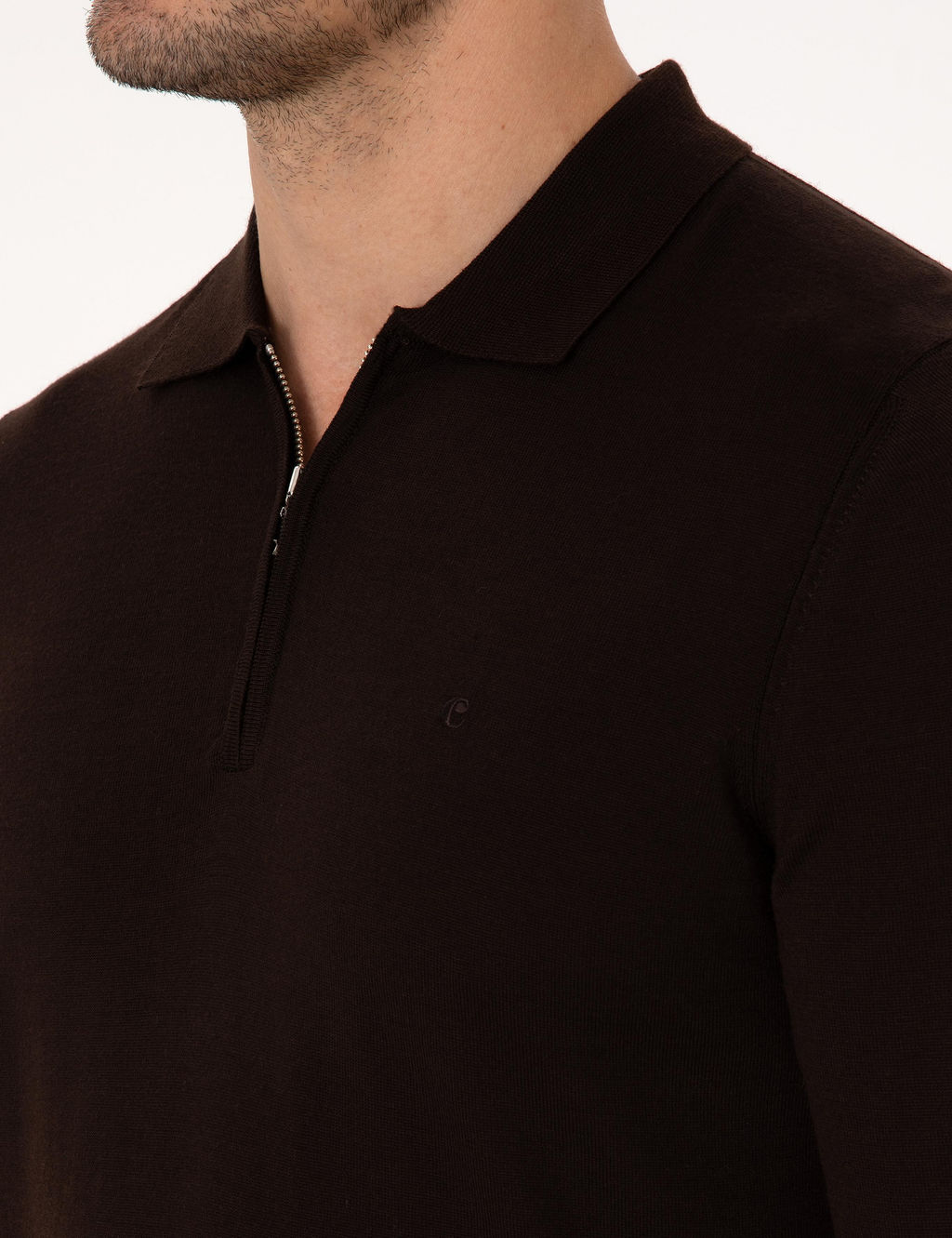 Kahverengi Slim Fit Pamuk Kar___ml_ Bisiklet Yaka Basic Triko Kazak - Cacharel фото 7