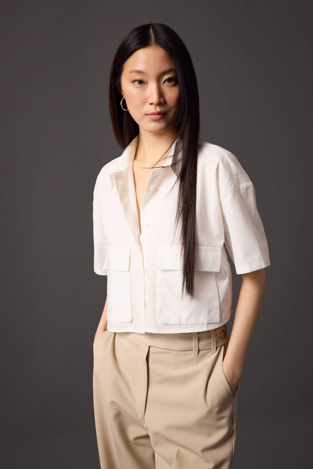 Coool Oversize Genis Kal?p Poplin K?sa Kollu Crop Gomlek - Defacto фото 2