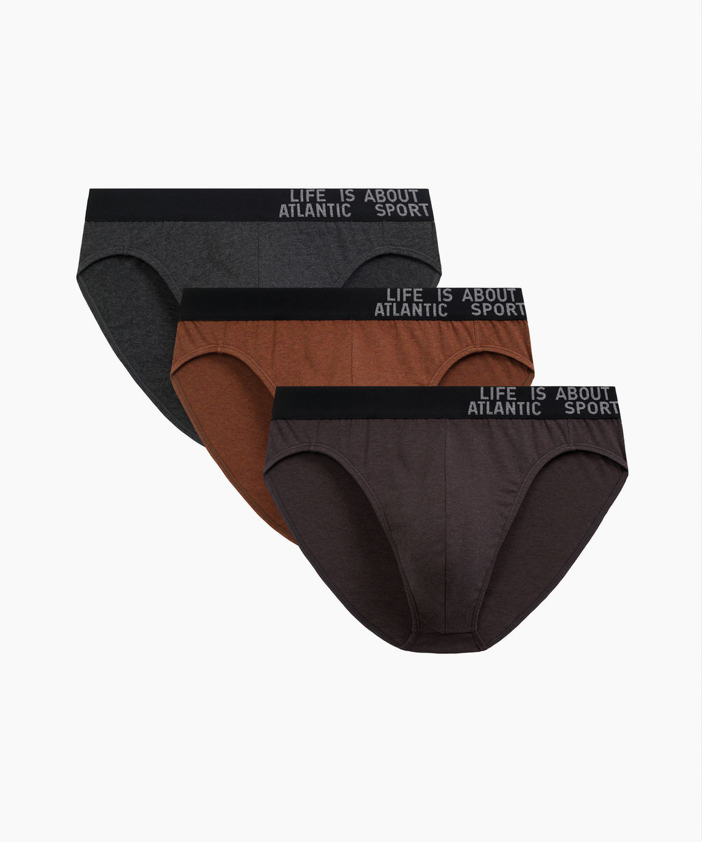 ATLANTIC 3MP-209 Трусы спорт Melange - набор 3 шт. темно-серый меланж + медно-багряный меланж + коричневый меланж