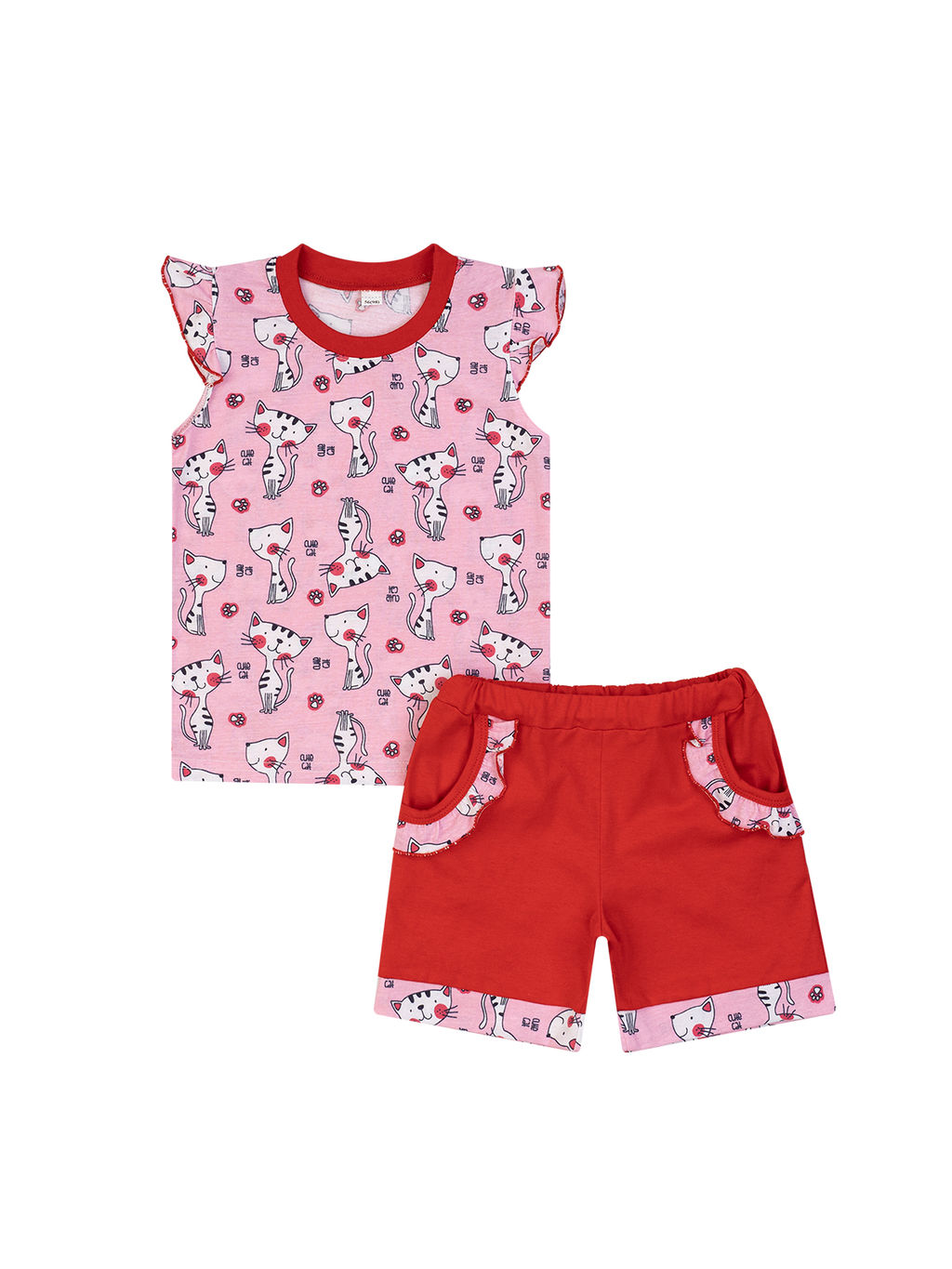 Комплект детский кошки на розовомкрасный