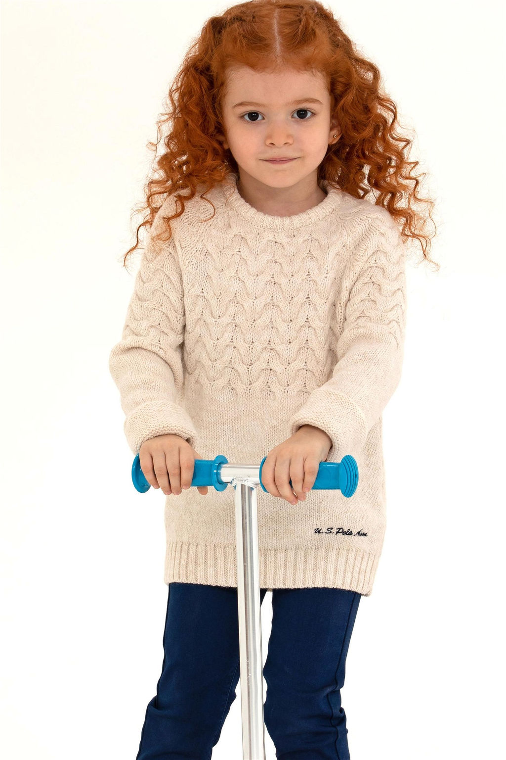 U. S. Polo Assn Кремовый меланжевый свитер для девочек с круглым вырезом - U.s. polo assn фото 8