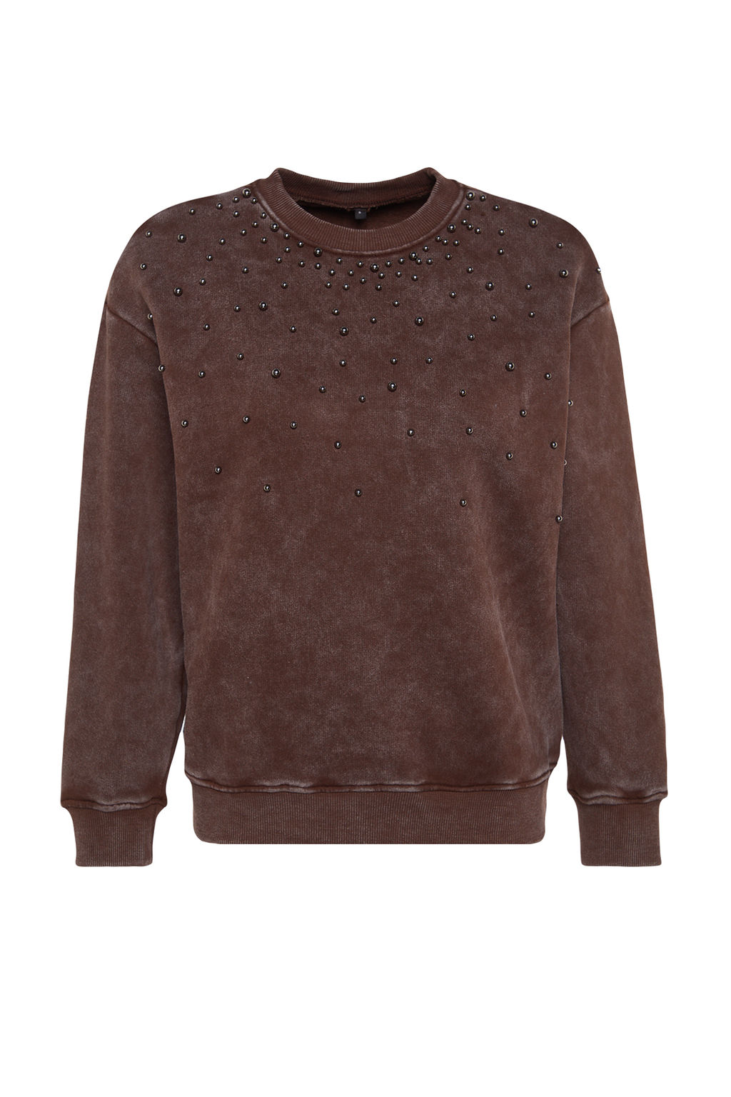 TRENDYOLMILLA Antrasit Eskitme/Soluk Efektli Kal?n Ici Polarl? Inci Detayl? Regular Orme Sweatshirt TWOAW24SW00152  фото 8
