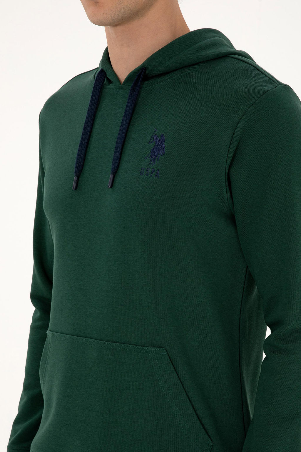 Erkek Regular Fit Kap__onlu Koyu Ye_il Basic Sweatshirt