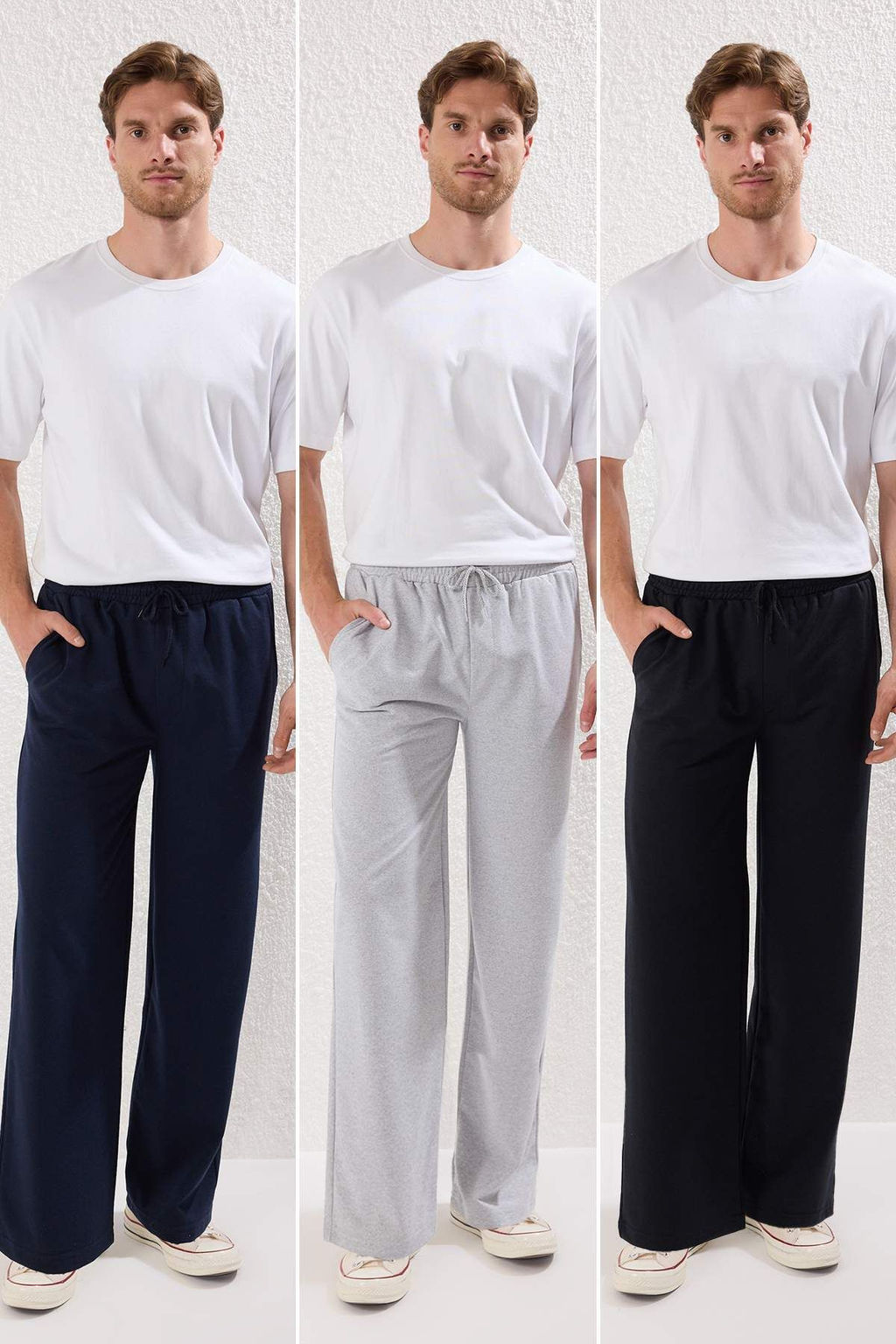 TRENDYOL MAN Siyah-Lacivert-Gri Melanj 3lu Paket Regular/Normal Kesim Duz Paca Esofman Alt? TMNSS25EA00012