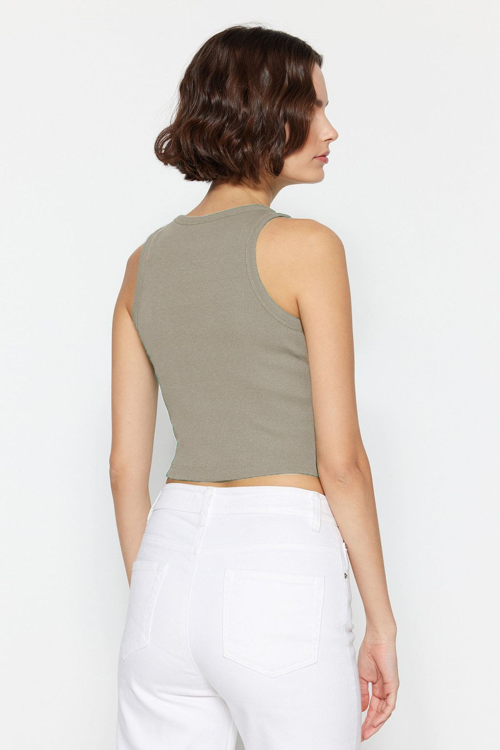 Kahverengi-Tas 2li Paket Vucuda Oturan Crop Halter Yaka Fitilli Esnek Orme Atlet TWOSS21AL0058