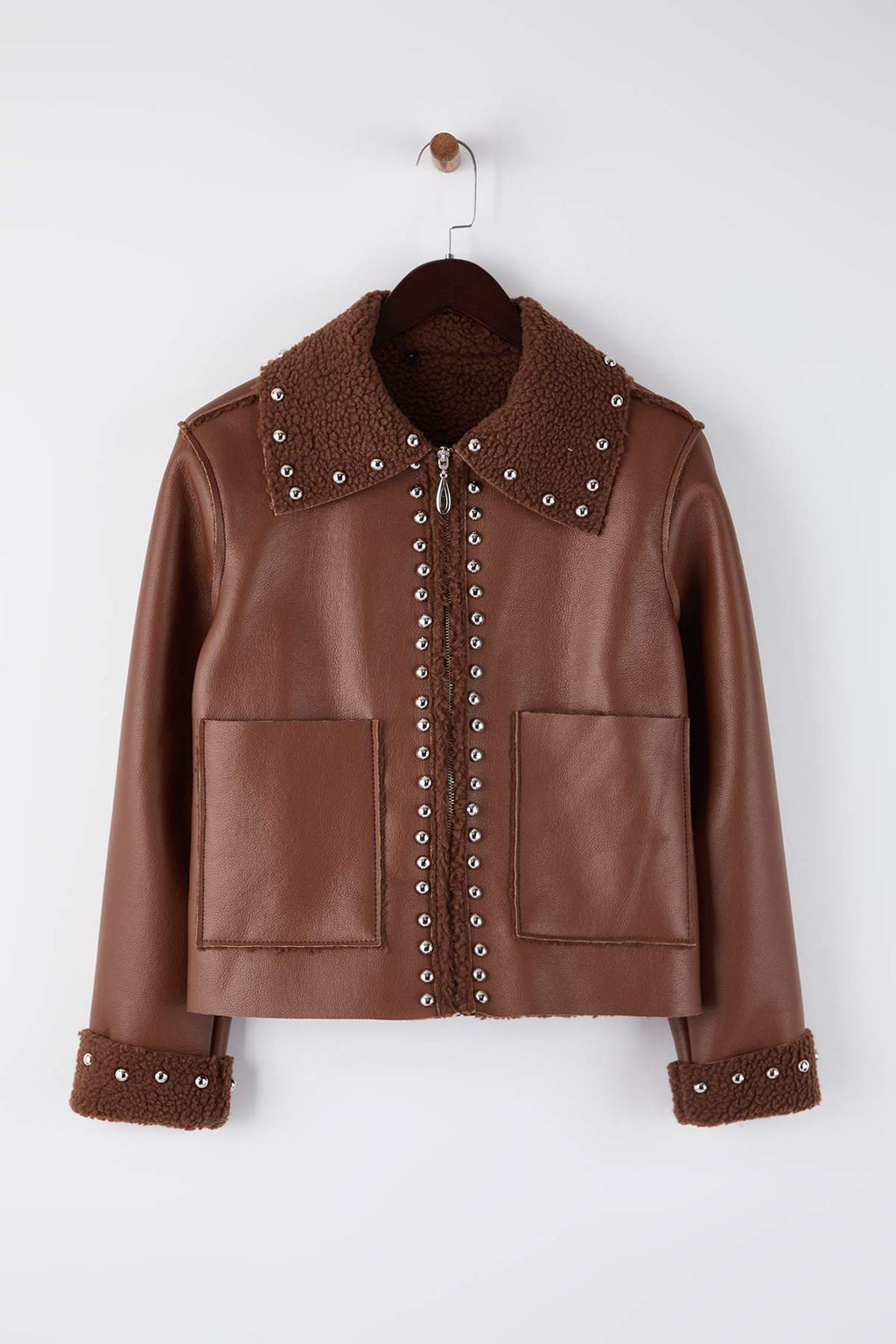 Ac?k Kahverengi Regular Kal?p Troklu Pelus Suni Deri Mont TWOAW26MO00163 - Trendyolmilla фото 6