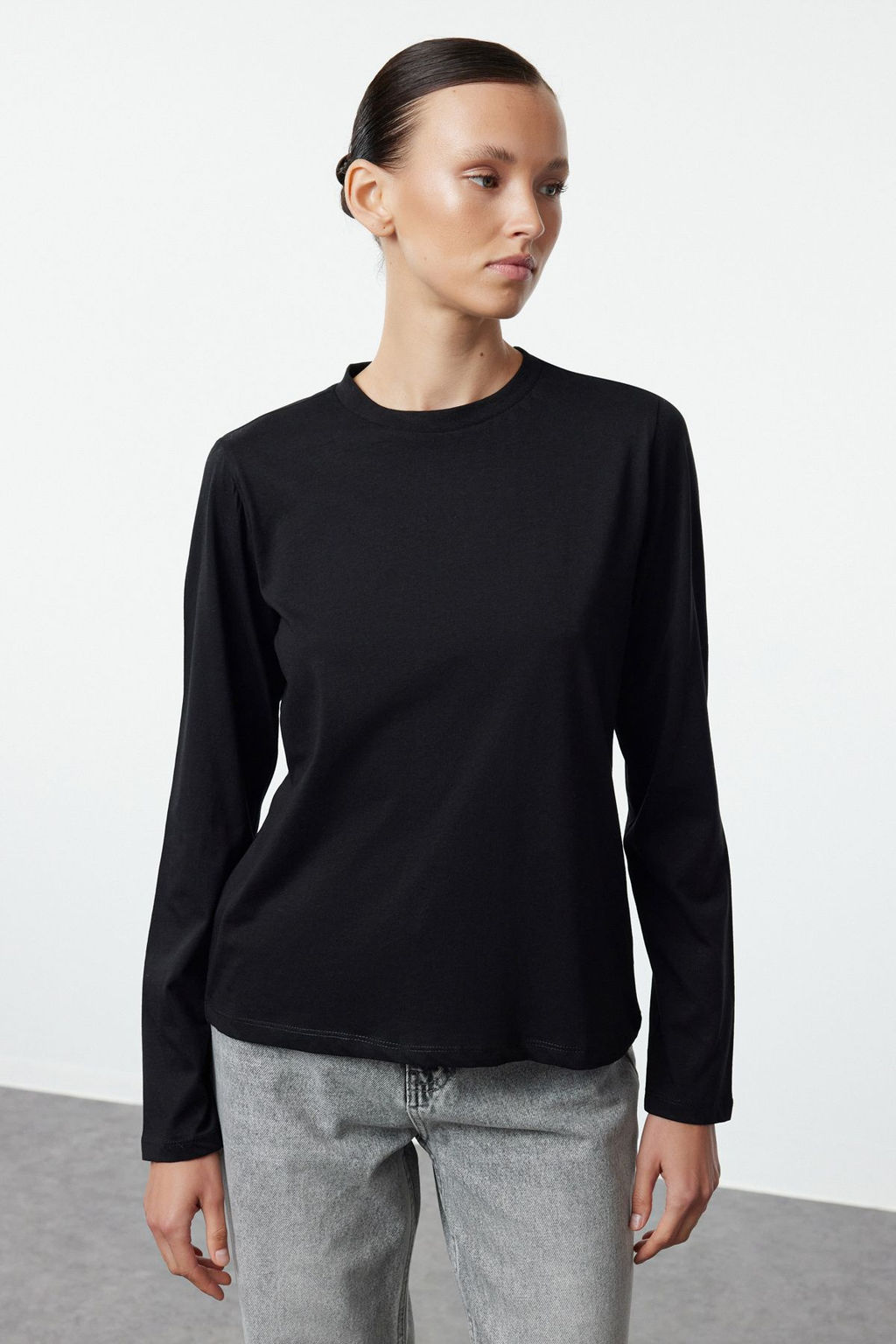 Siyah-Gri 2li Paket %100 Pamuk Bisiklet Yaka Regular/Normal Kesim Orme T-Shirt TWOAW25TS00001