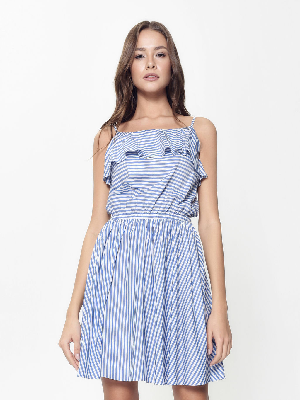 CONTE Ультрамодное платье в полоску на тонких бретелях LPL 911 white-blue