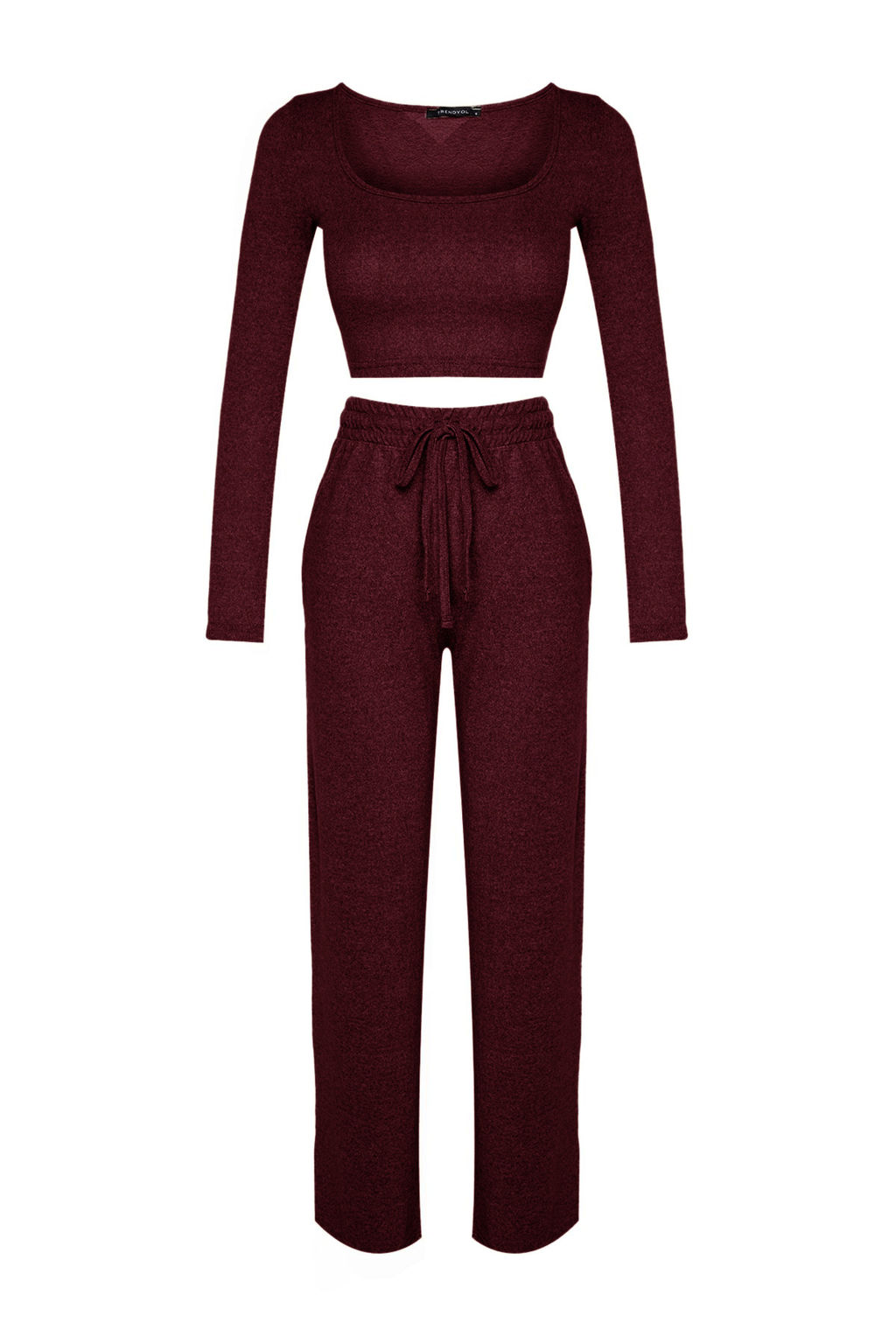 Bordo Yumos Crop ve Wide Leg/Genis Paca Orme Alt Ust Tak?m TWOAW23AU00125