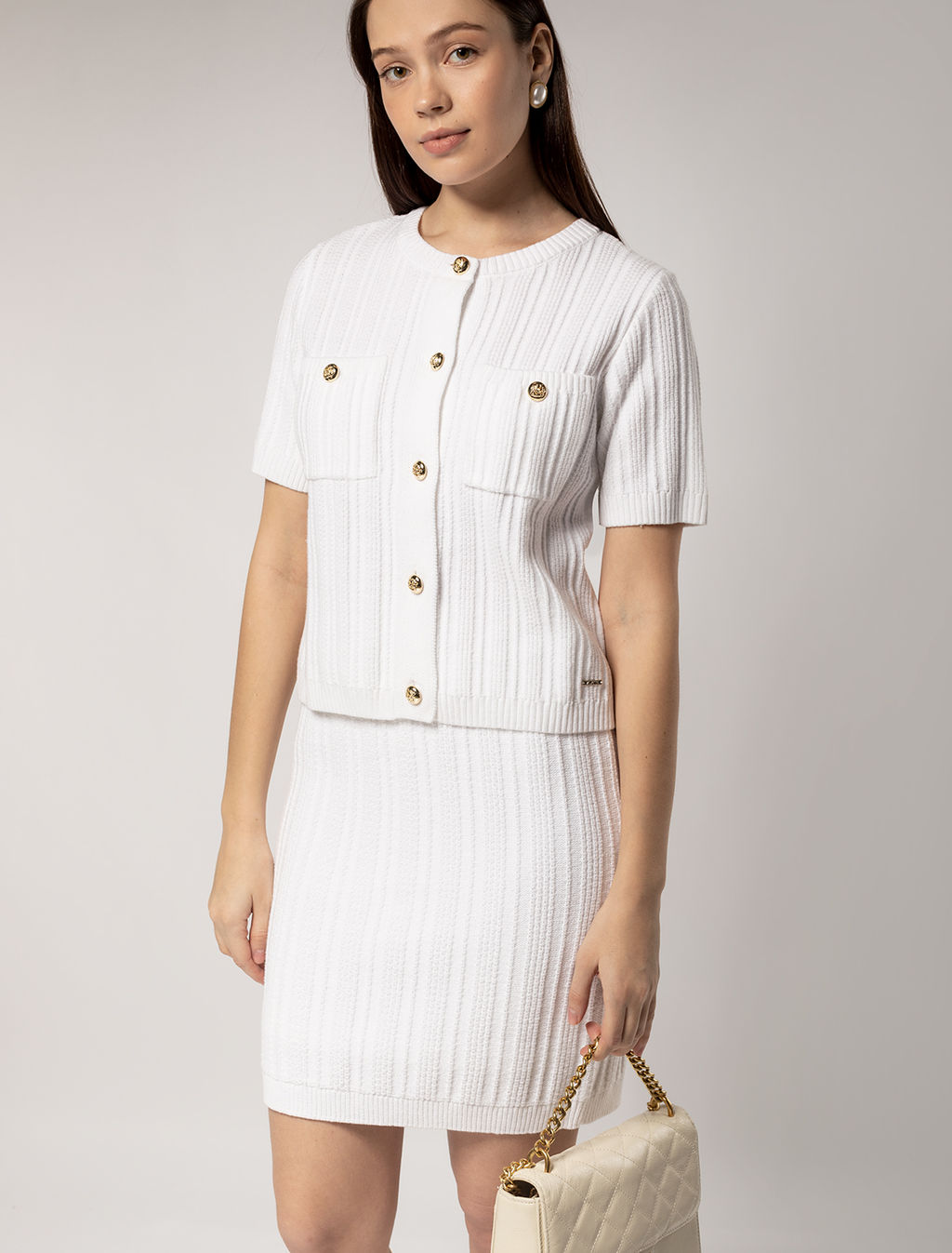 VILATTE / Жакет фактурной вязки с золотистыми пуговицами  фото 2