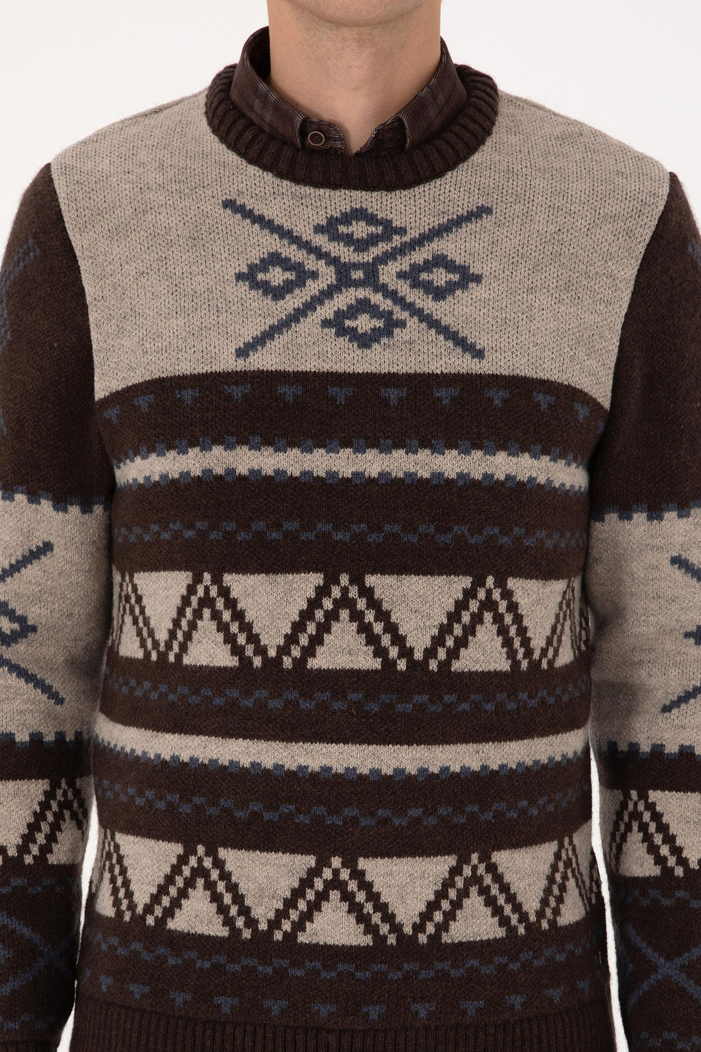 Erkek Comfort Fit Bisiklet Yaka Kahverengi Kazak - U.s. polo assn фото 6