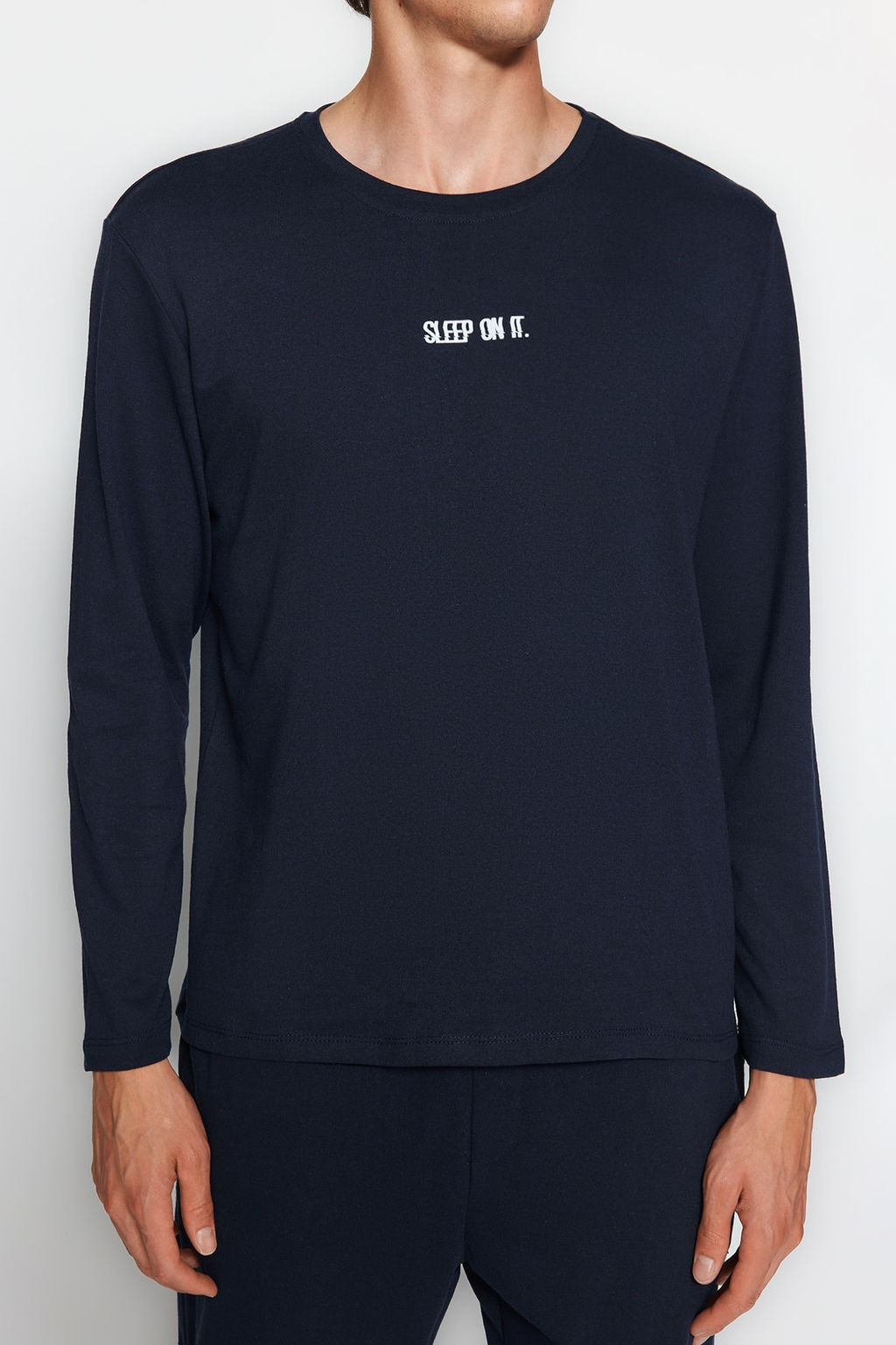 TRENDYOL MAN Lacivert Regular Fit Bask?l? Orme Pijama Tak?m? TMNAW24PT00005 - Trendyolmilla фото 11