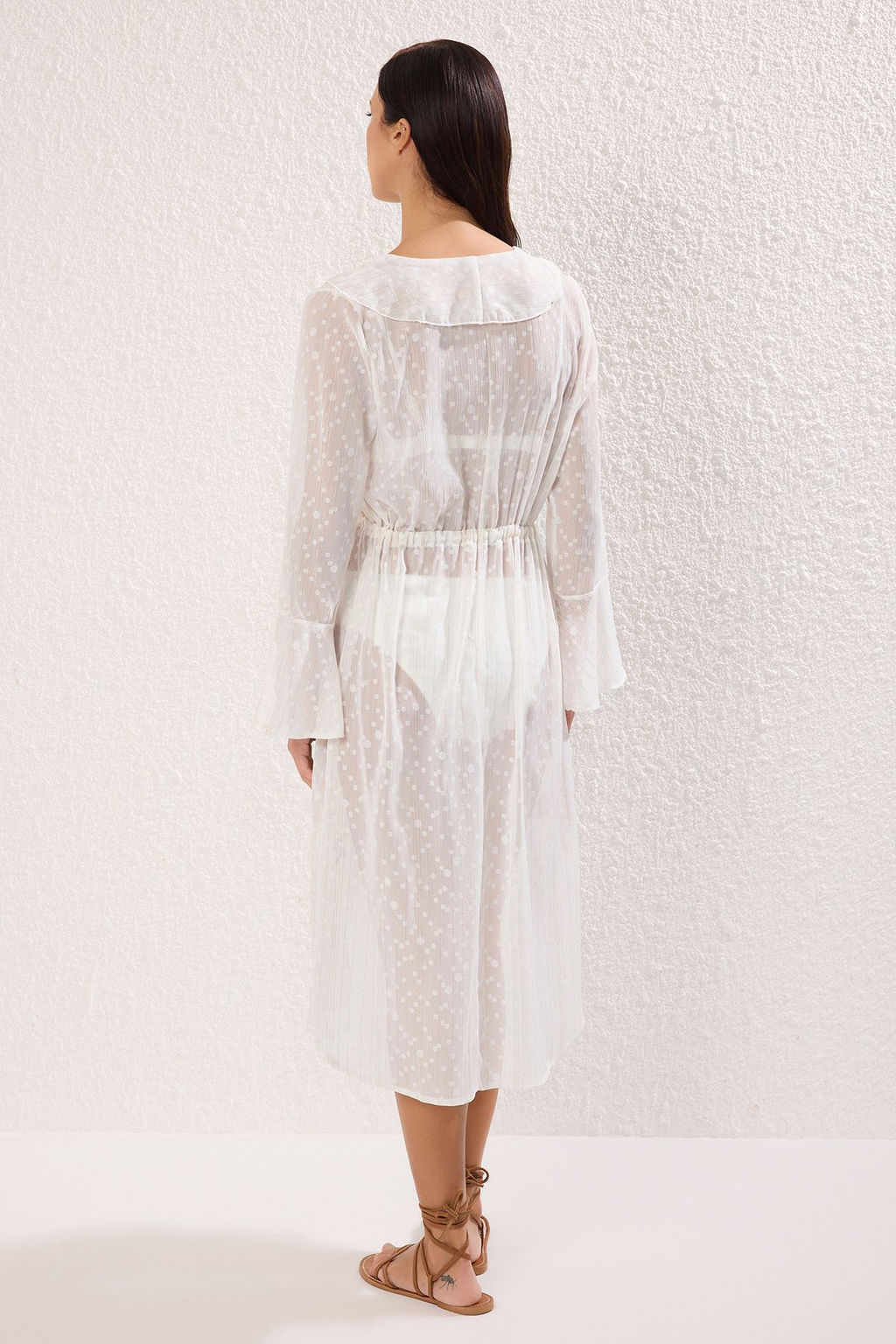 Ekru Maxi Dokuma Volanl? Plaj Kimono&Kaftan TBESS25KM00018 - Trendyolmilla фото 4