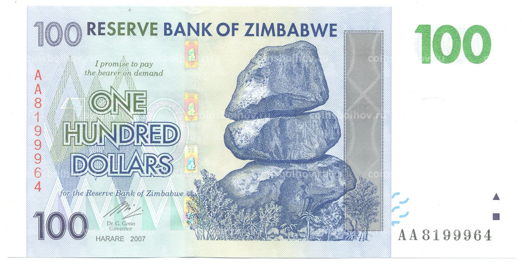 Банкнота 100 долларов 2007 года Зимбабве