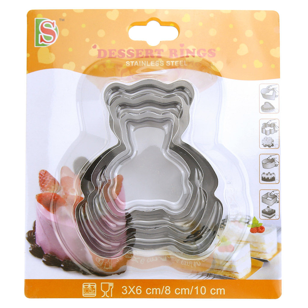 Форма для печенья из нержавеющей стали Мишки набор 3 штуки: 8,3х10х4см; 6,7х8х4см; 5х6х4см, в блистере (Китай) - Домашняя мода фото 3