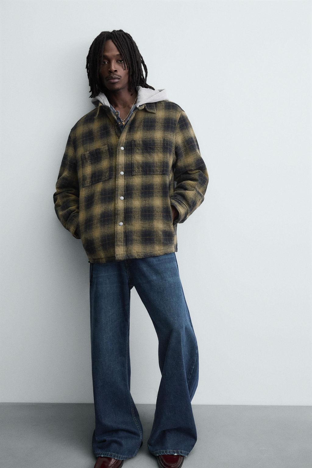 HOODED CHECK OVERSHIRT