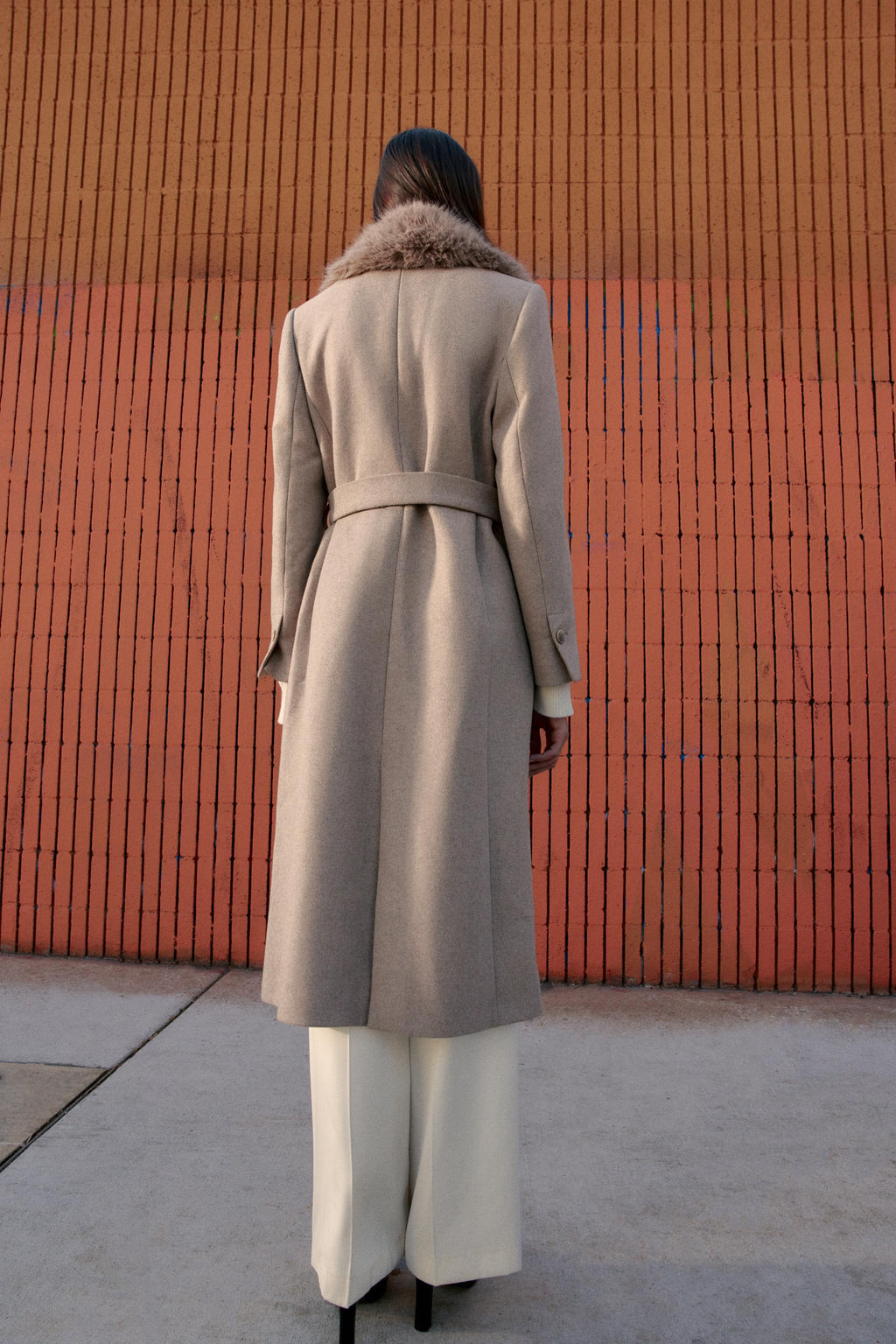 WOOL COAT WITH FAUX FUR LAPEL AND BELT - Zara фото 15