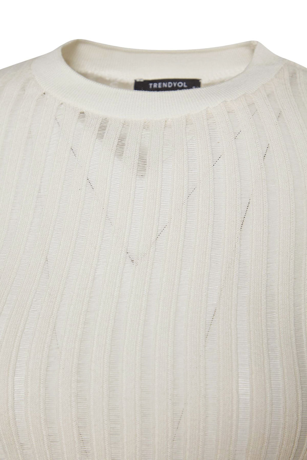 Trendyolmilla Bordo Transparan Triko Gorunumlu Kumas Regular Boy Bisiklet Yaka Orme Bluz TWOAW24BZ00094 фото 12