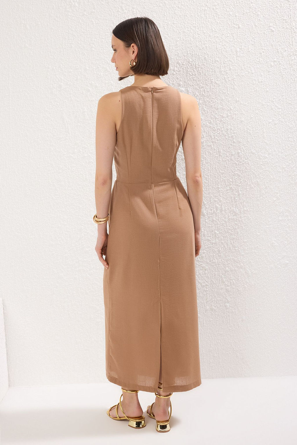 TRENDYOLMILLA Mor A Kesim Yelek Form Keten Gorunumlu Midi Dokuma Elbise TWOSS25EL00059  фото 4