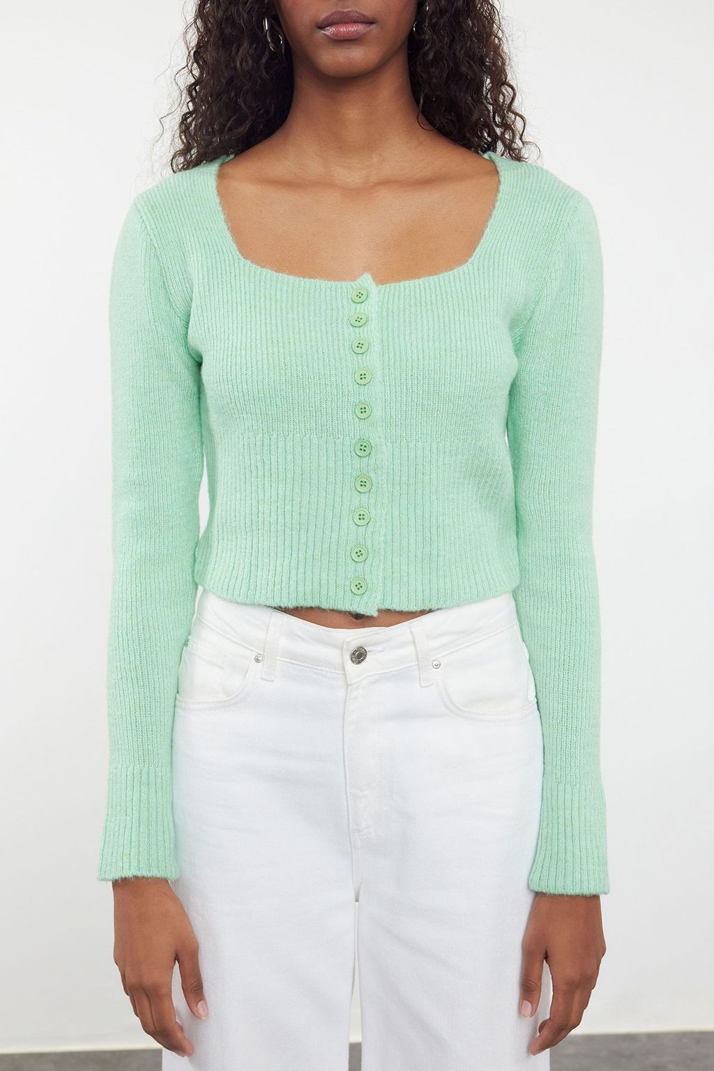 TRENDYOLMILLA Ekru Crop Kare Yaka Triko H?rka TWOAW25HI00178 фото 3