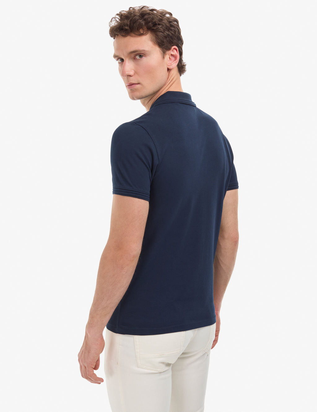 Lacivert Slim Fit %100 Pamuk K_vr_lmaz Fermuarl_ Polo Yaka Basic Ti__rt
