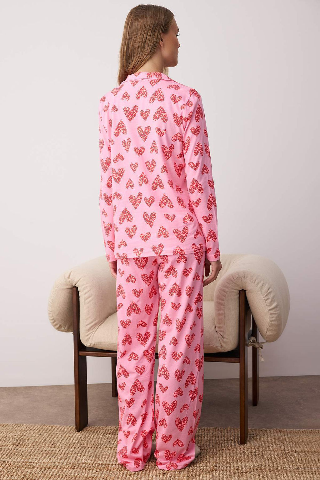Trendyolmilla Pembe %100 Pamuklu Leopar Kalpli Orme Pijama Tak?m? THMAW25PT00142 фото 4