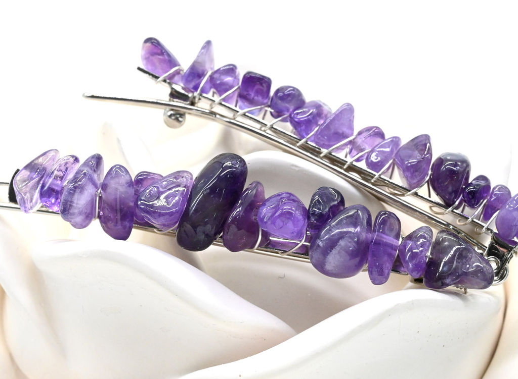 Женская заколка для волос с аметистом 6,5*0,8*1,3см - Радуга камня фото 3