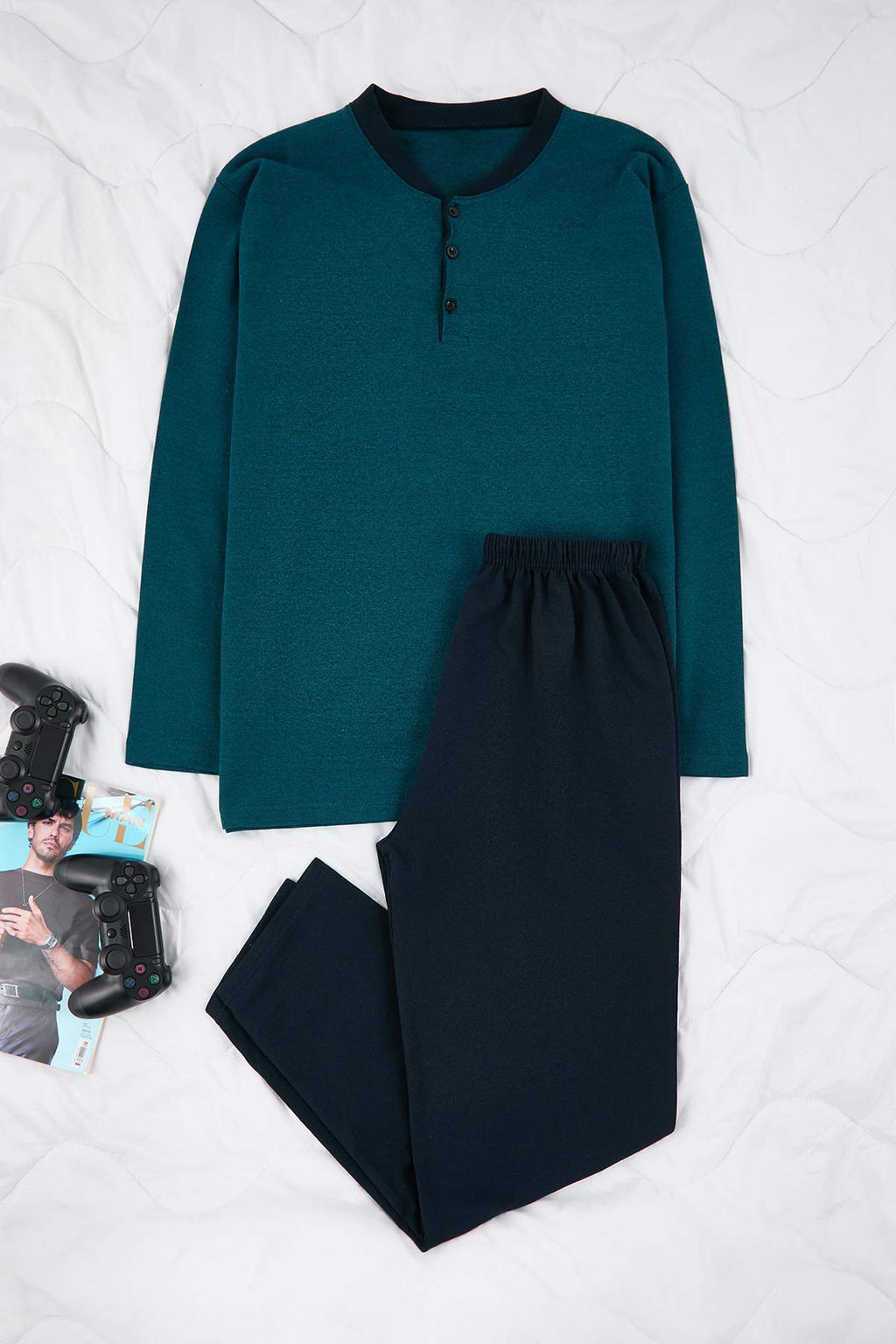 Petrol Regular Yakas? Dugmeli Orme Pijama Tak?m? TMNAW26PT00074