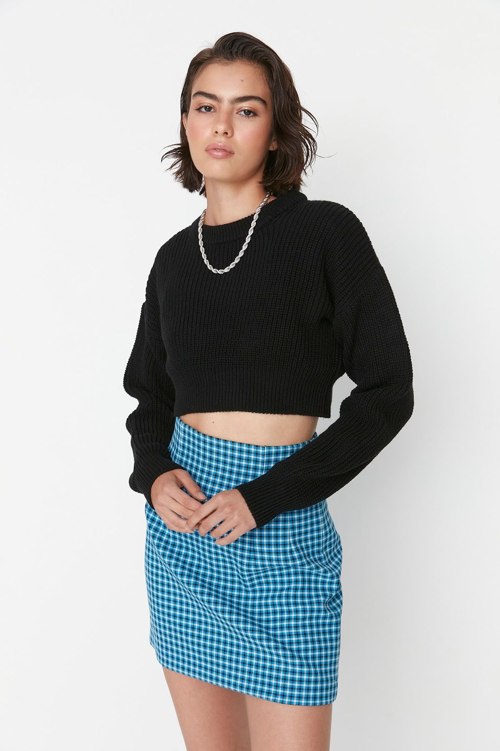 Siyah Super Crop Basic Triko Kazak TWOAW23KZ01620 - Trendyolmilla фото 2